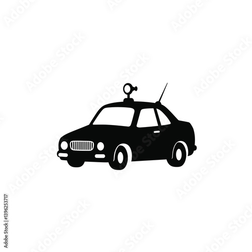 Black And White Police Car Vector Illustration With Antenna And Lights