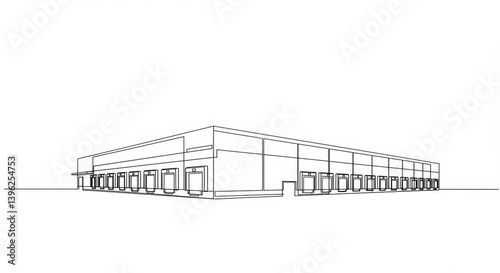 Minimalist Line Art: Continuous Line Drawing of a Modern Storage Warehouse Complex