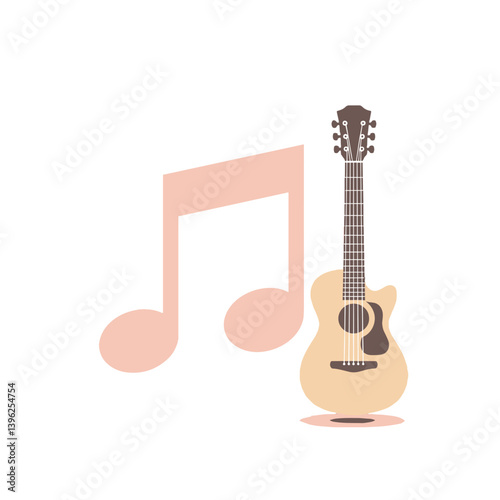 Guitar with Musical Note on Transparent Background – Instrument Illustration for Music, Education, and Creative Arts Concepts