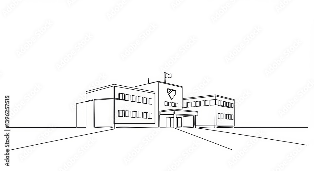 Sleek minimalist line drawing of a modern military base command building design Sleek minimalist line drawing of a modern military base command building design