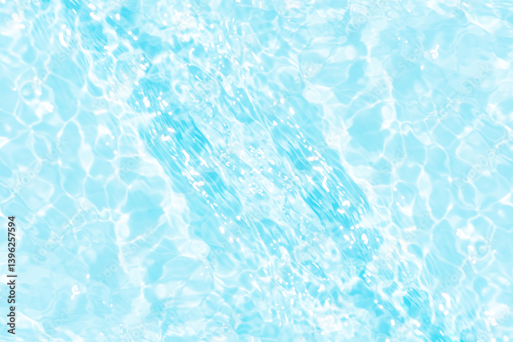 Obraz premium Blue water with ripples on the surface. Defocus blurred transparent blue colored clear calm water surface texture with splashes and bubbles. Water waves with shining pattern texture background.