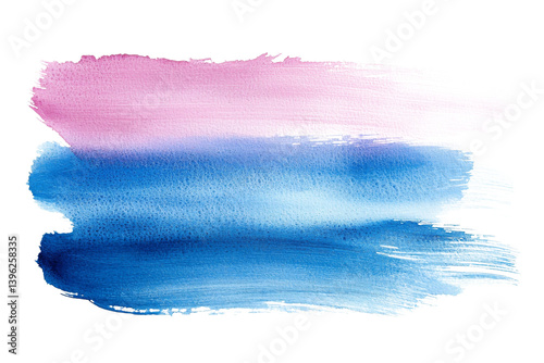 Watercolor brushstroke with soft hues transitioning from pink to blue blending artistic expression
