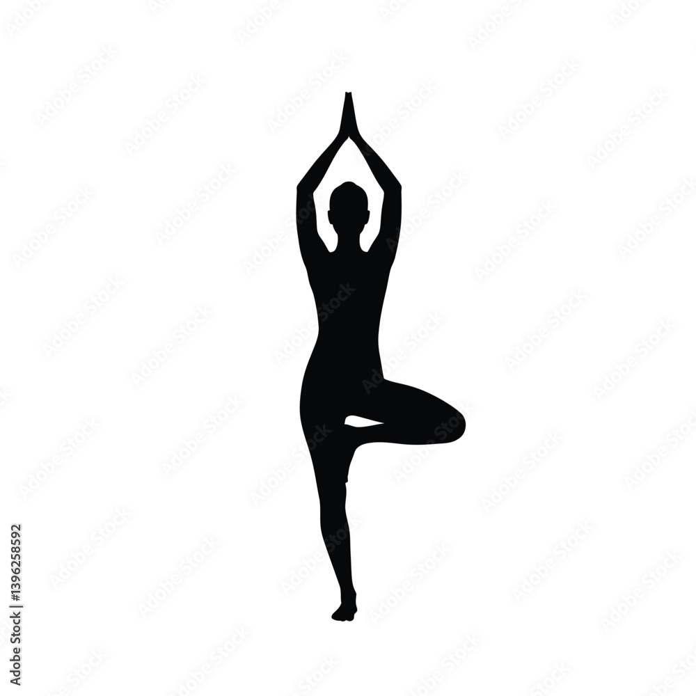 Silhouette Of Woman Practicing Tree Pose Yoga Balance And Wellness Exercise Silhouette Of Woman Practicing Tree Pose Yoga Balance And Wellness Exercise