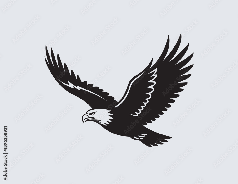 Obraz premium Black Silhouette Eagle Flying In Flight