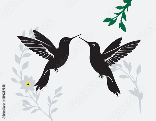 a silhouette of a hummingbird hovering near a flower
