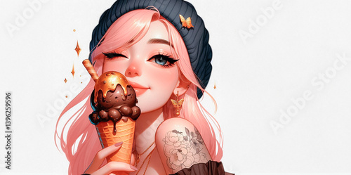 young woman with chocolate ice cream