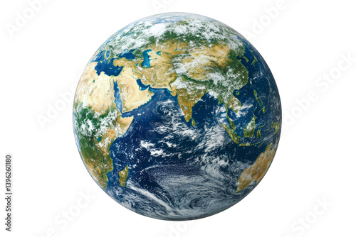 The planet earth with visible continents and a beautiful pattern of white clouds filling the atmosphere photo