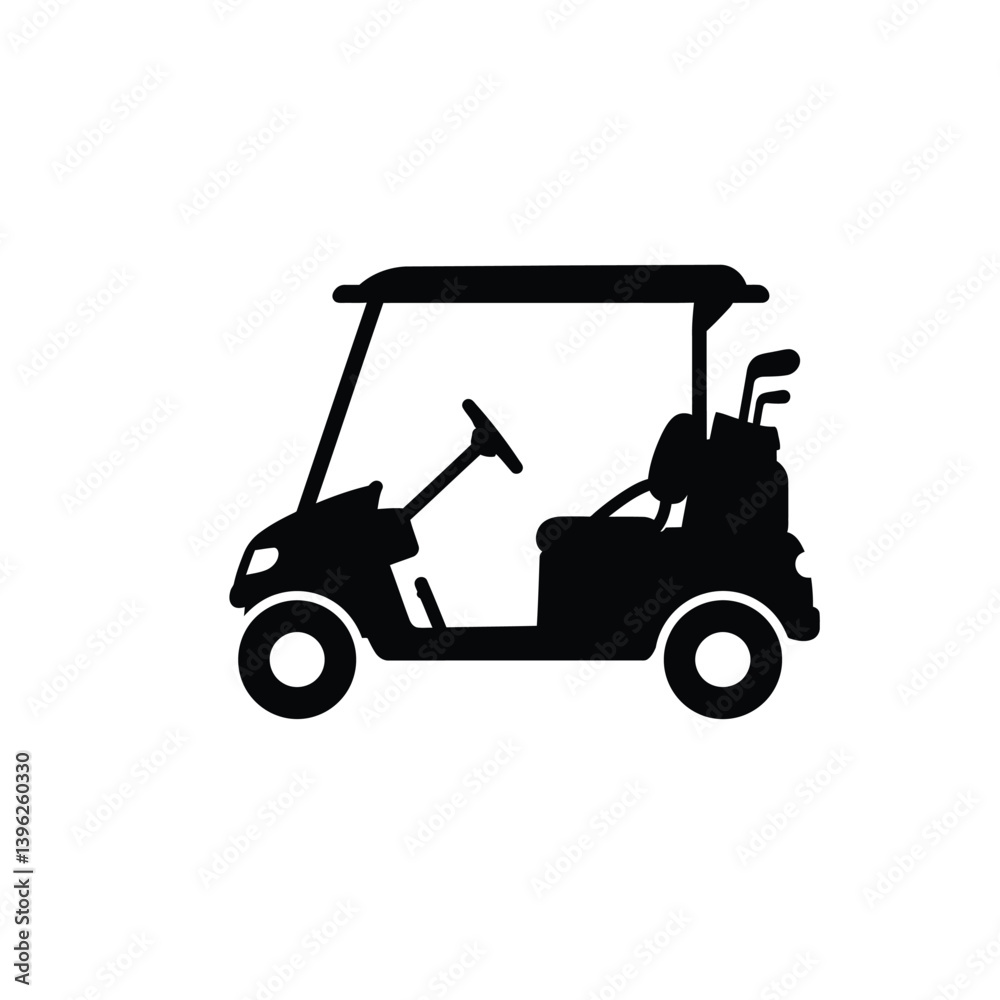 Naklejka premium Simple Black Golf Cart Silhouette Vector Illustration On White Background