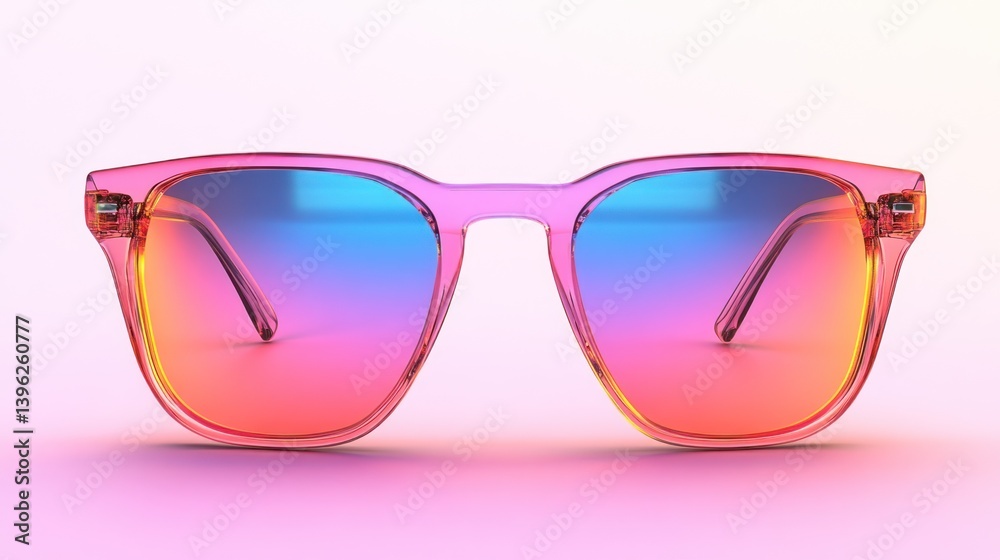 Gradient tinted sunglasses with a transparent pink frame evoking summer vibes Gradient tinted sunglasses with a transparent pink frame evoking summer vibes
