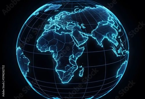 A futuristic globe map made of glowing circuit lines, displaying global solar and wind power hotspots