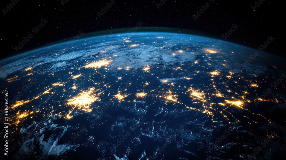 Fototapeta premium Earth at Night, City Lights