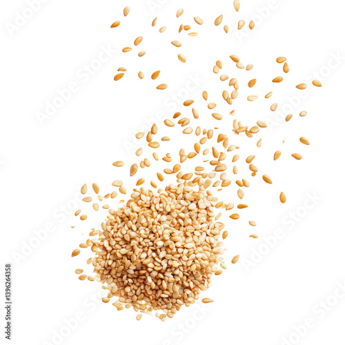 Sesame Seeds Falling on transparent background