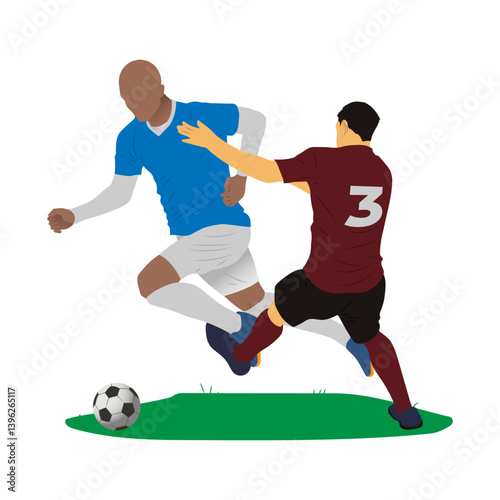 Duel striker and defender in the futsal, football, or soccer player vector. wearing maroon and light blue shirts.
