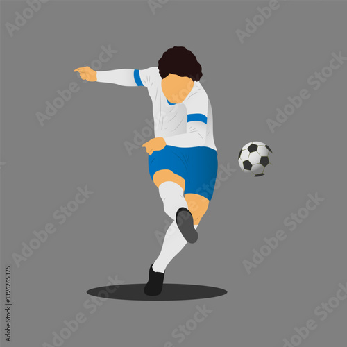 Soccer, Football or Futsal player is kicking the ball wearing a white shirt. vector illustration.