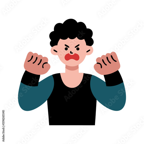 Intense athlete clenching jaw vector doodle on white background