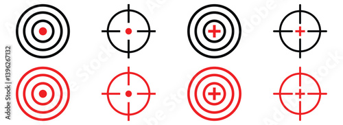Target and aim icon set, crosshair, bullseye vector, precision, accuracy, and focus icon for aiming, archery, shooting, or navigation 