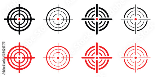 Target and aim icon set, crosshair, bullseye vector, precision, accuracy, and focus icon for aiming, archery, shooting, or navigation 