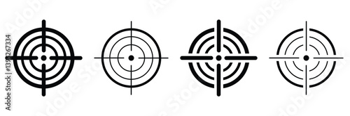 Target and aim icon set, crosshair, bullseye vector, precision, accuracy, and focus icon for aiming, archery, shooting, or navigation 