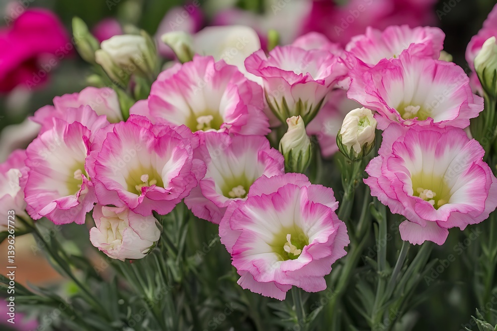 Charming Pink and White Lisianthus Flowers in Full Bloom CloseUp Charming Pink and White Lisianthus Flowers in Full Bloom CloseUp