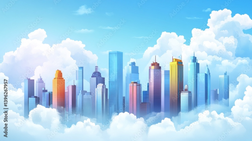 Obraz premium City Floating on Cloudscape
