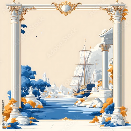 Classic Ship Scene, Framed