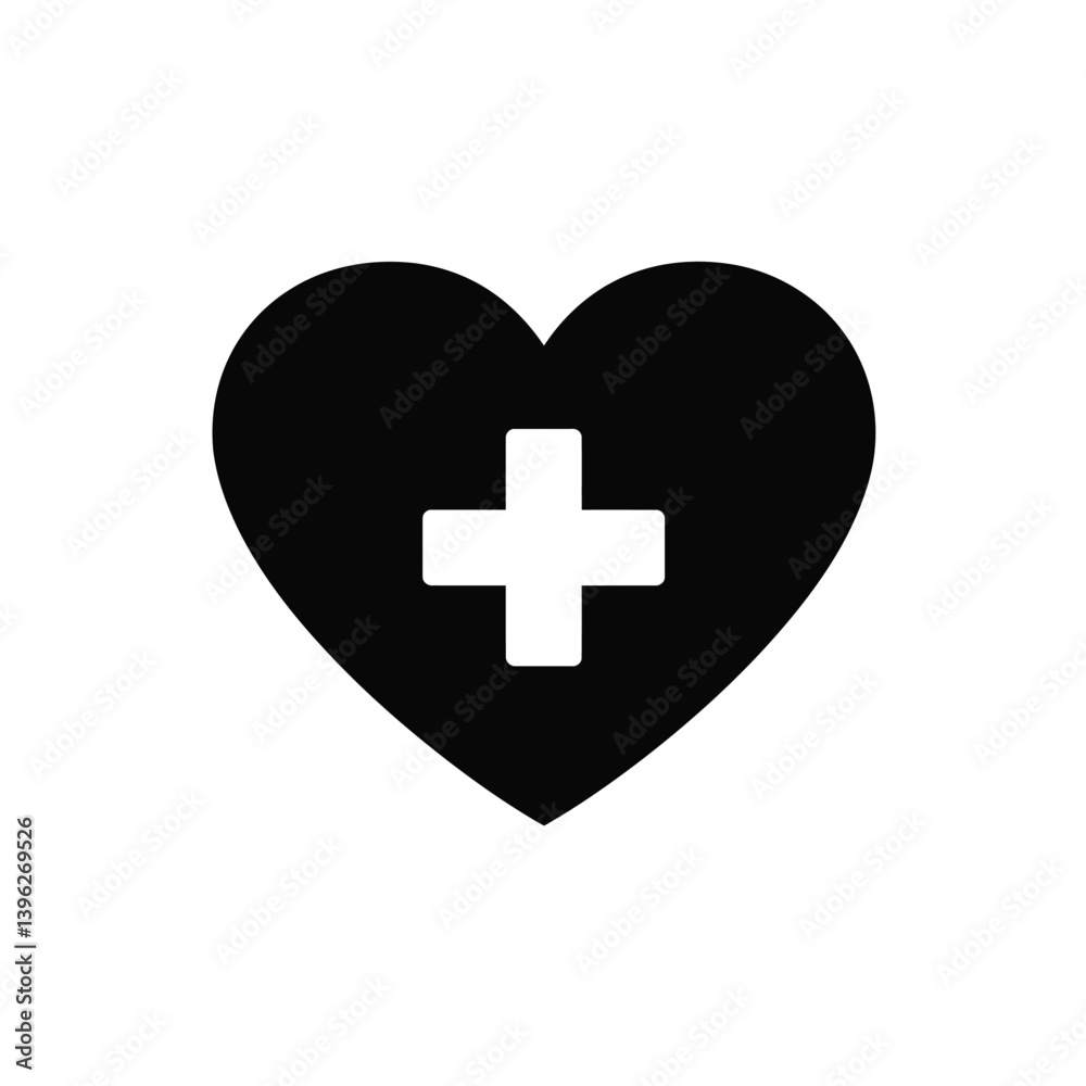Black Heart With White Plus Sign Medical Health Symbol Icon Black Heart With White Plus Sign Medical Health Symbol Icon