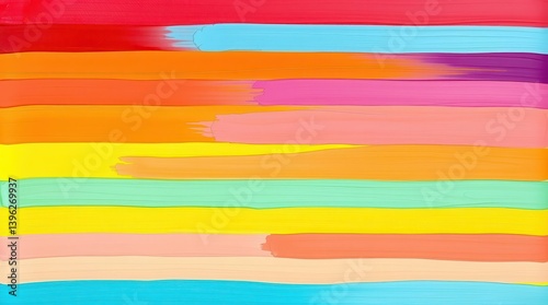 Rainbow Abstract Background of Bold Horizontal Acrylic Paint Rolled over Wallpaper Wall
