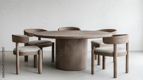 Minimalist custom-made Canadian oak dining set with matte finish and curved-back chairs