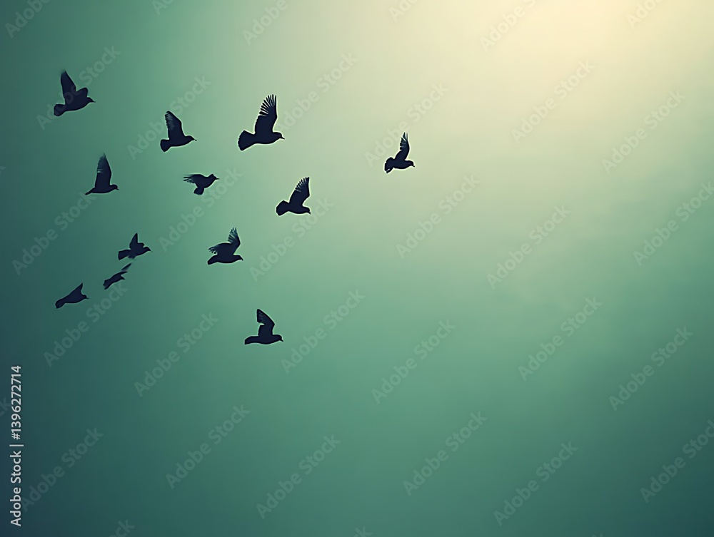 Fototapeta premium Birds Fly Sky, Light Teal