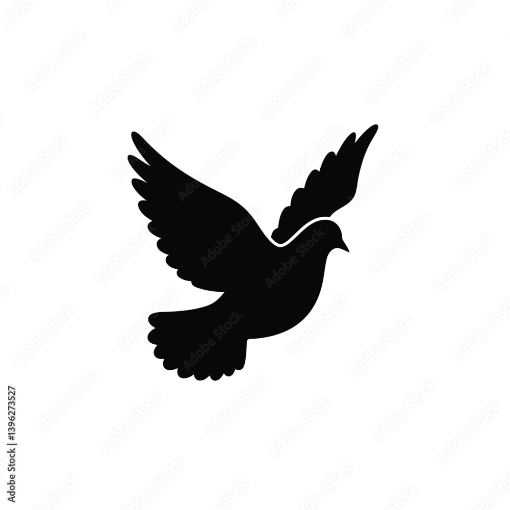 Obraz premium Dove Silhouette Flying Peacefully Symbolizing Hope And Freedom Isolated On White Background
