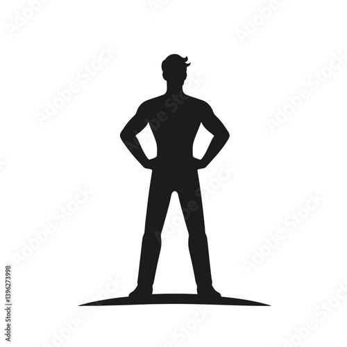 Silhouette of a Confident Man Standing with Hands on Hips
