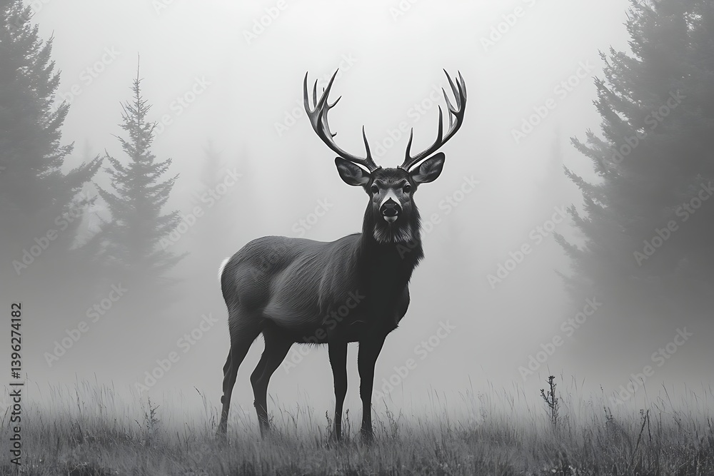 Obraz premium Majestic Deer in Misty Woods