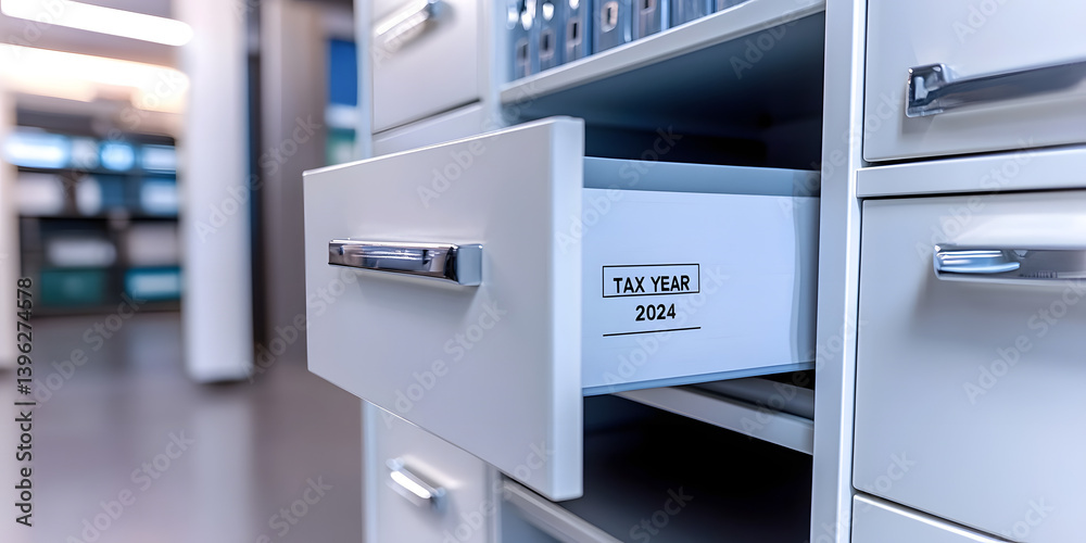 Organized Filing Cabinet, Tax Year Folder, Modern Office Organization, 2024 Filing System, Efficient Document Storage, Sleek Office Setup Organized Filing Cabinet, Tax Year Folder, Modern Office Organization, 2024 Filing System, Efficient Document Storage, Sleek Office Setup