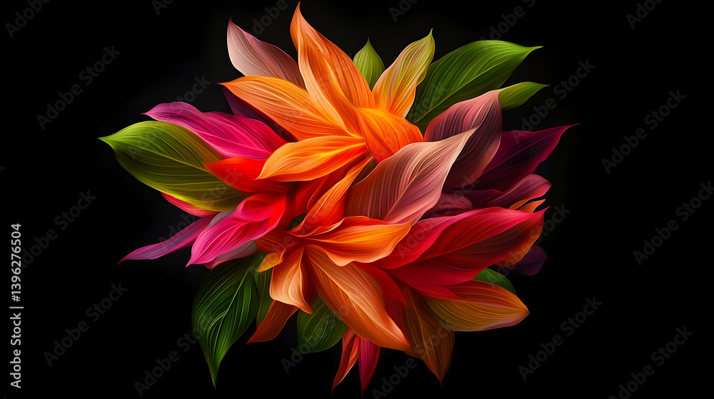 Colorful Autumn Leaves Arrangement On Black Background