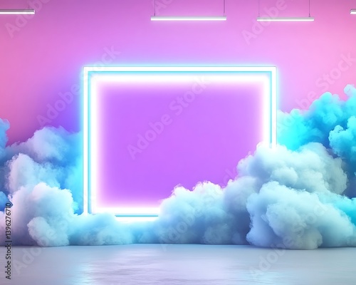 Neon Frame in Purple Cloud Room.