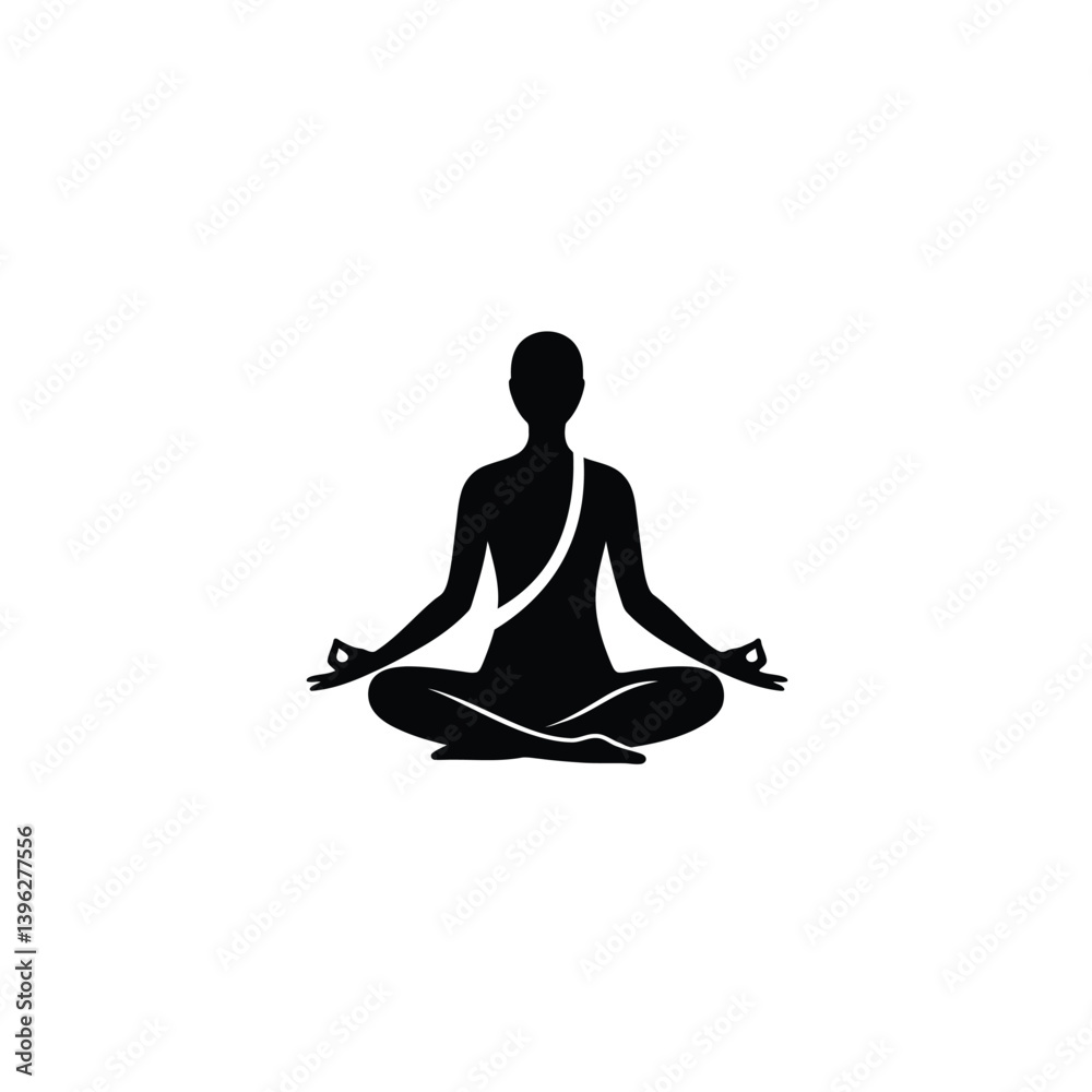 Black Silhouette Of Person Meditating In Lotus Position Spiritual Practice. Black Silhouette Of Person Meditating In Lotus Position Spiritual Practice.
