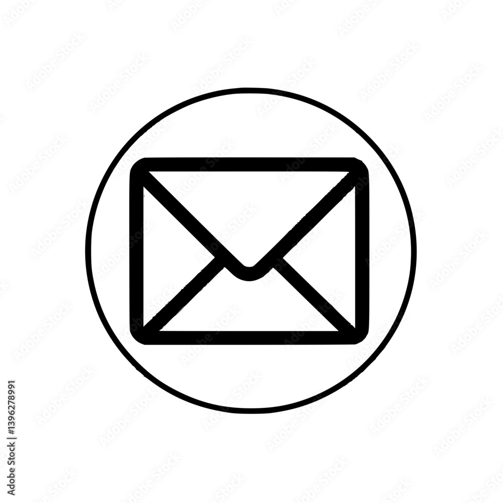 Simple Line Email Icon in Circle – Black and White Minimalist Vector Illustration Simple Line Email Icon in Circle – Black and White Minimalist Vector Illustration