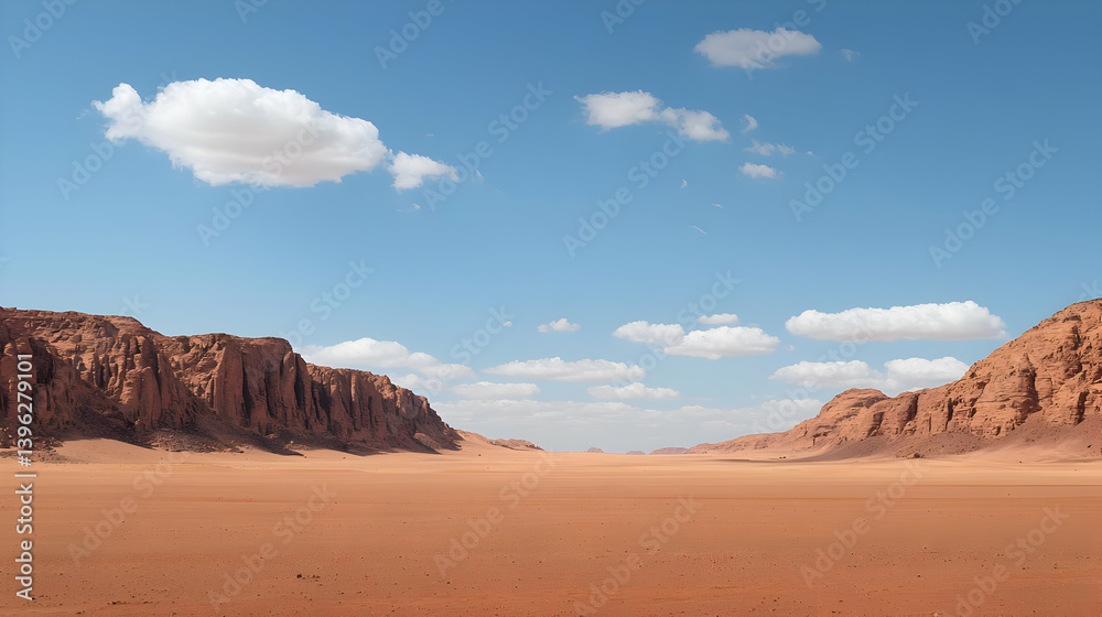 Vast Red Desert Landscape Under Blue Sky With Clouds Vast Red Desert Landscape Under Blue Sky With Clouds