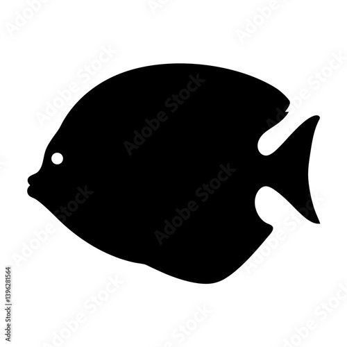 discus fish black silhouette of a moorish idol fish aquatic animal ocean life- simple black silhouette of a discus fish tropical sea life animal icon,