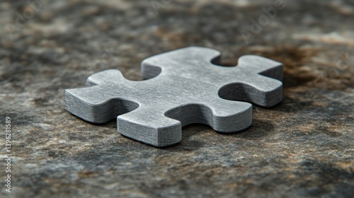 Metallic Puzzle Piece on Textured Surface A Symbol of Problem Solving and Completion in Busine photo