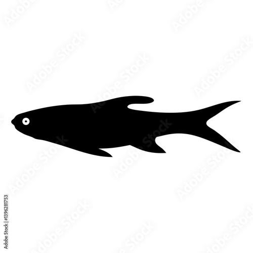 glass catfish black silhouette of a moorish idol fish aquatic animal ocean life- simple black silhouette of a glass catfish tropical sea life animal icon,
