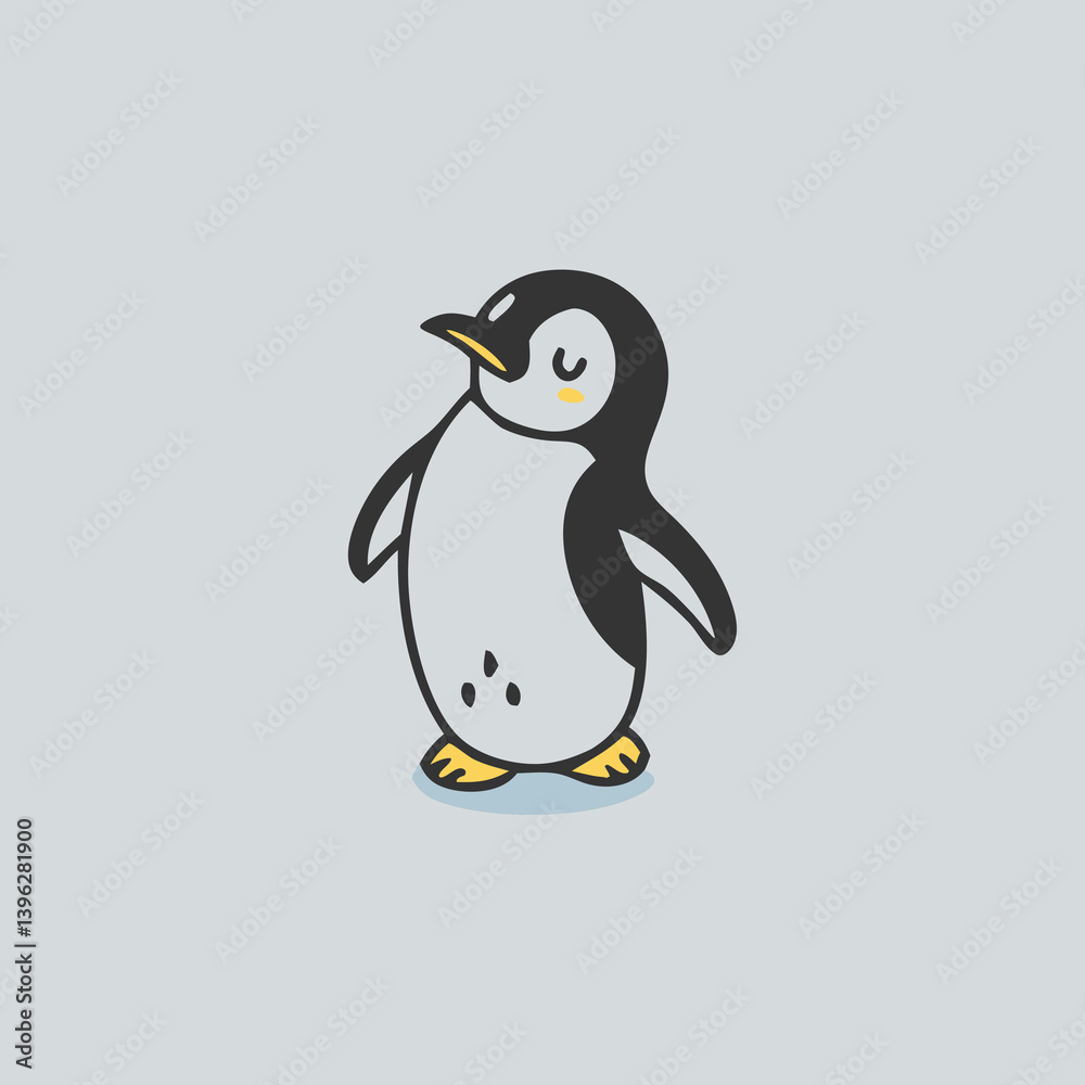 Fototapeta premium Cute and Silhouette Penguin Vector Set – Cartoon Baby Penguins in Various Poses and Black and White Icons for Kids, Winter, and Wildlife Design.
