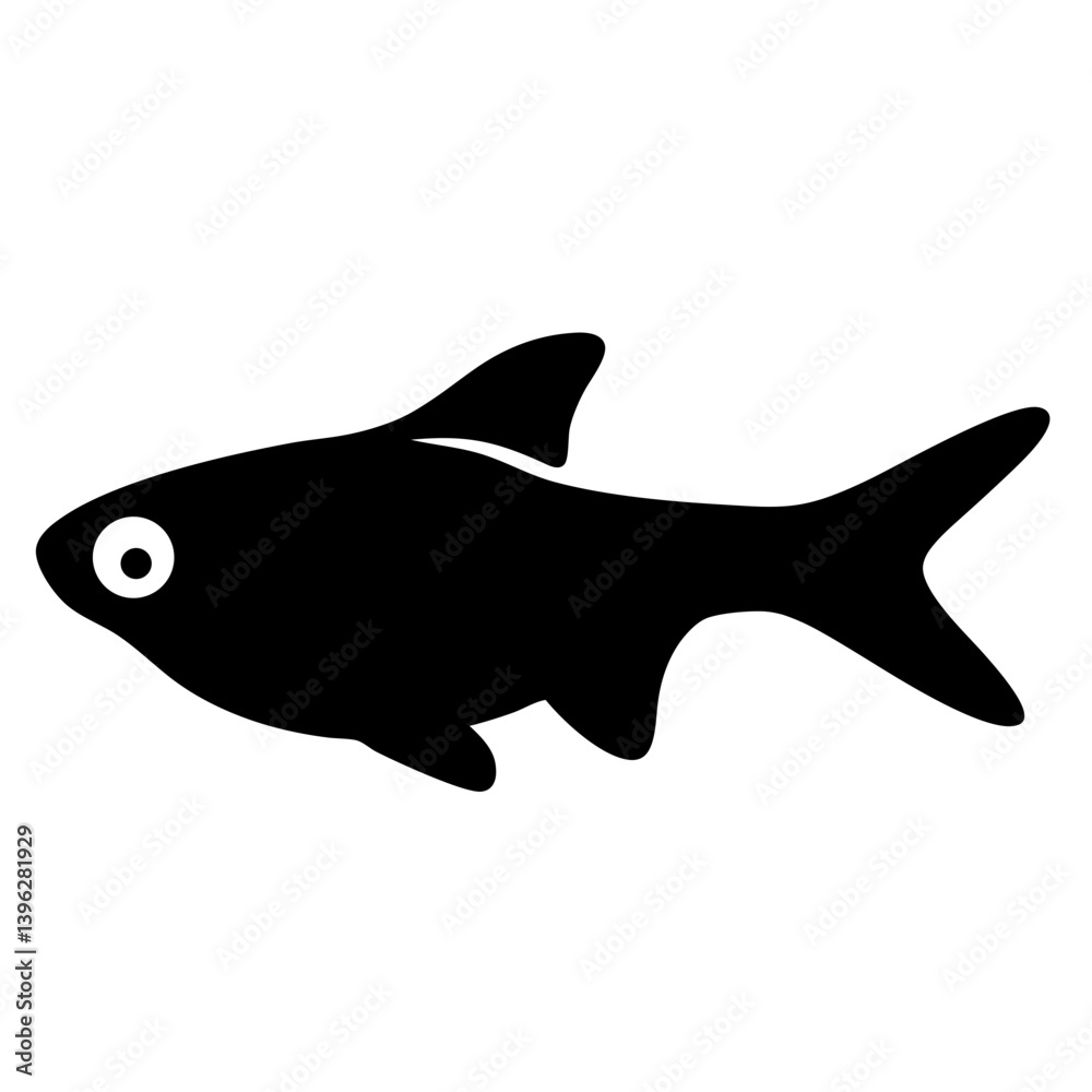 Fototapeta premium harlequin rasbora fish black silhouette of a moorish idol fish aquatic animal ocean life- simple black silhouette of a harlequin rasbora fish tropical sea life animal icon,