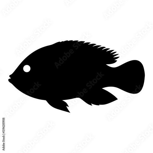 green terror fish black silhouette of a moorish idol fish aquatic animal ocean life- simple black silhouette of a green terror fish tropical sea life animal icon,