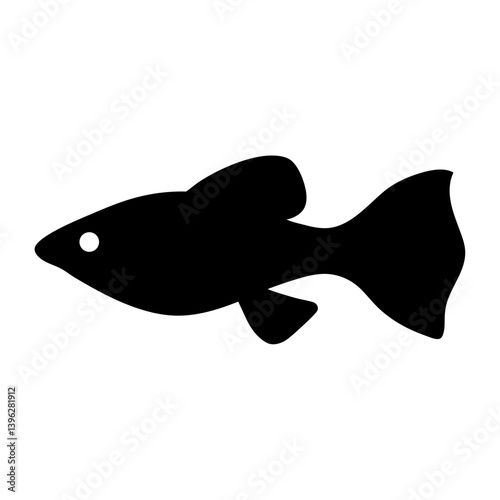 guppy fish  black silhouette of a moorish idol fish aquatic animal ocean life- simple black silhouette of a guppy fish  tropical sea life animal icon,