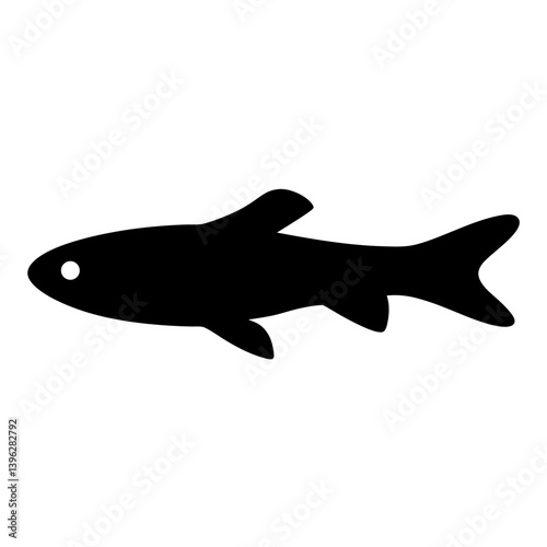 zebra danio fish black silhouette of a moorish idol fish aquatic animal ocean life- simple black silhouette of a zebra danio fish tropical sea life animal icon,