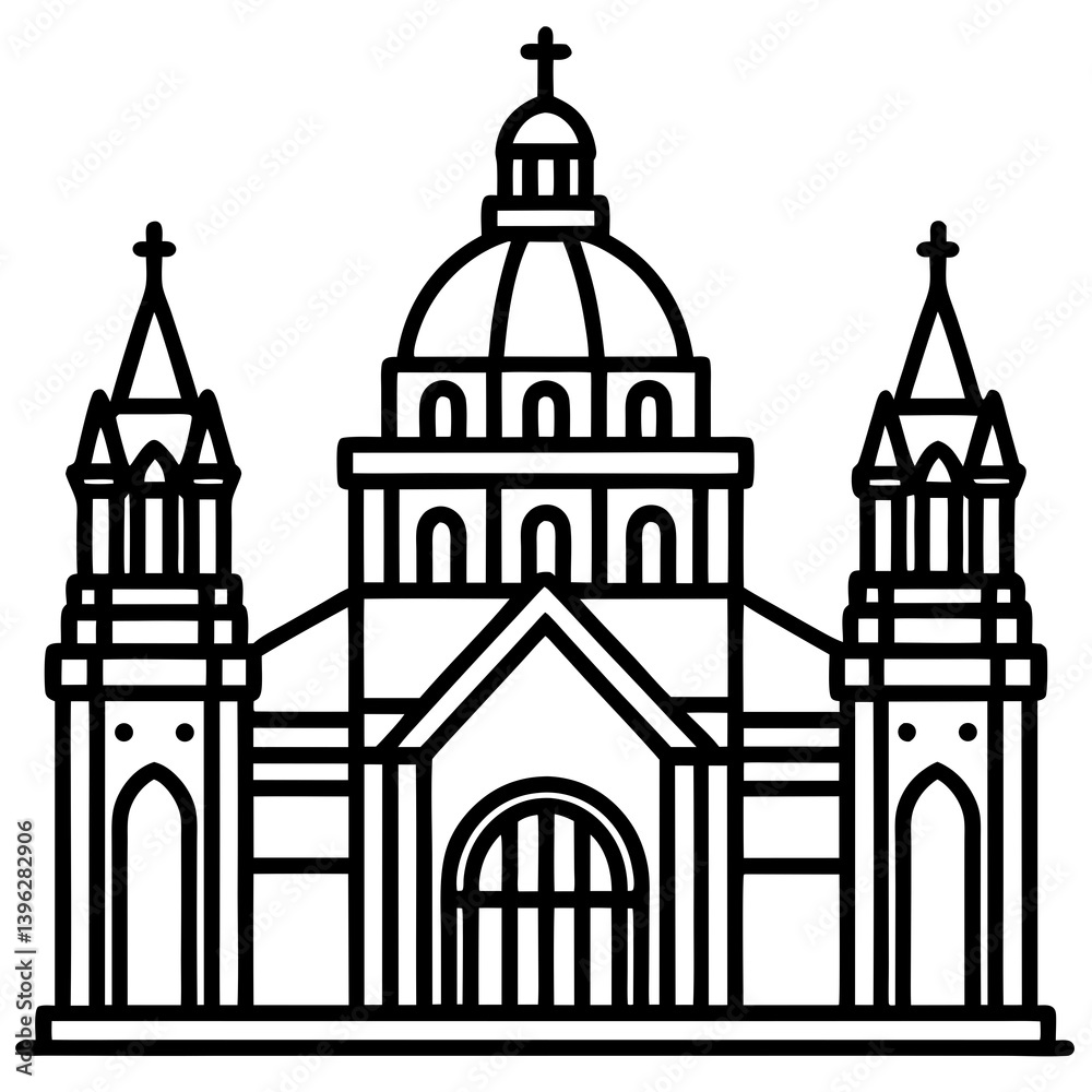 Minimal Grand Cathedral Vector Illustration on White Background