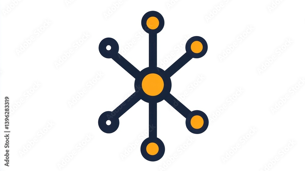 Network Icon with Connected Nodes and Orange Highlights for Technology and Connectivity Concept