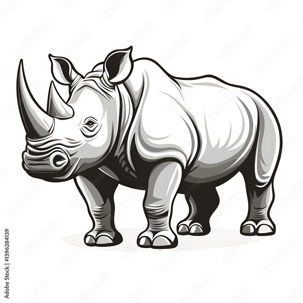 Fototapeta premium Stylized Illustration of a Rhinoceros with a Powerful Presence on a Transparent Background
