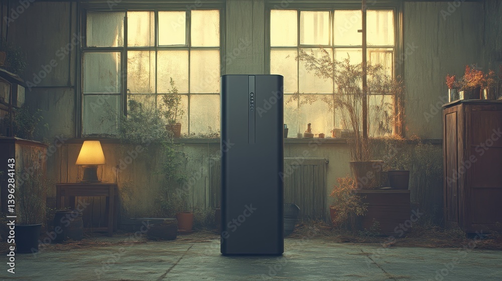 Fototapeta premium Modern Appliance in a Vintage Setting with Warm Lighting and Plants
